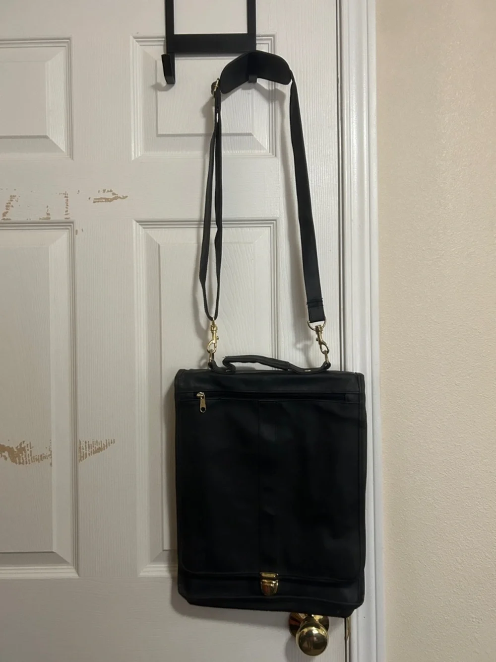 Black Leather Briefcase Bag with Gold Hardware